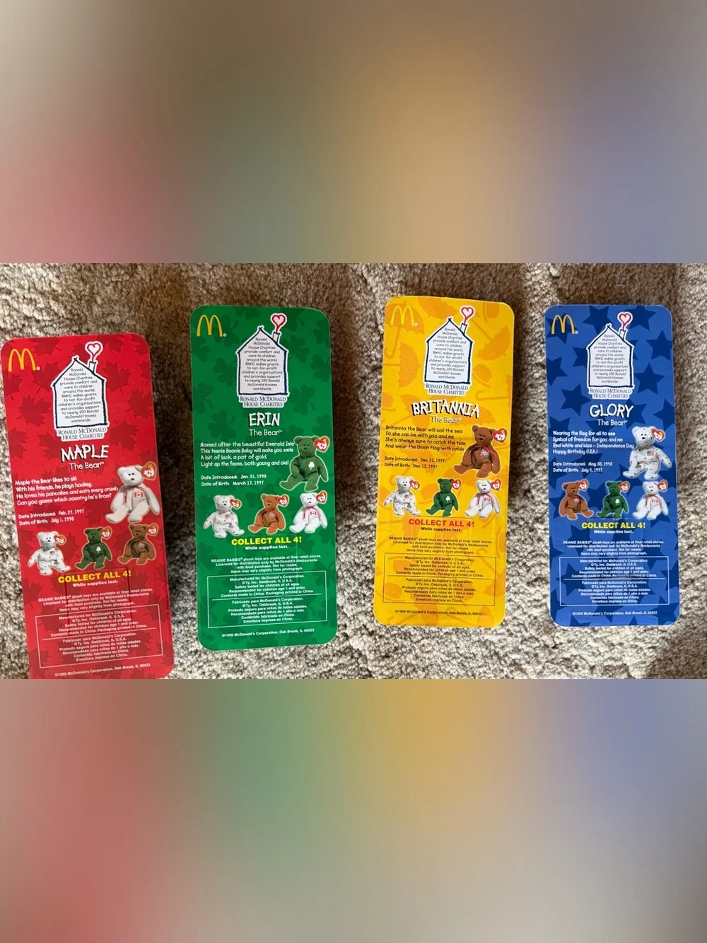 TY Teenie Beanie Babies International Bear Set - Maple, Erin, Britannia & Glory